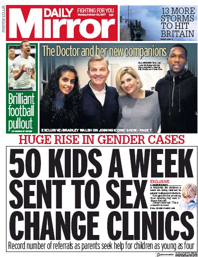 Daily Mirror Newspaper Front Page (UK) for 23 October 2017
