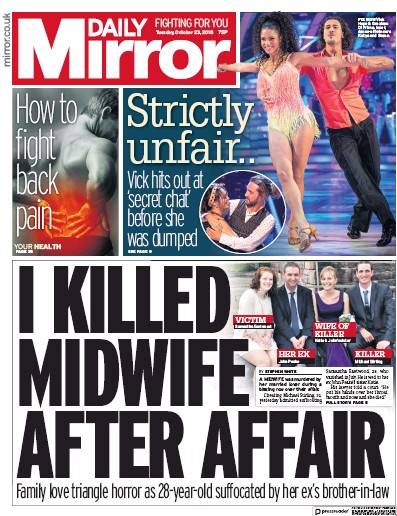 Daily Mirror Newspaper Front Page (UK) for 23 October 2018