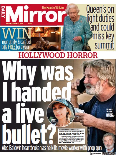 Daily Mirror Newspaper Front Page (UK) for 23 October 2021