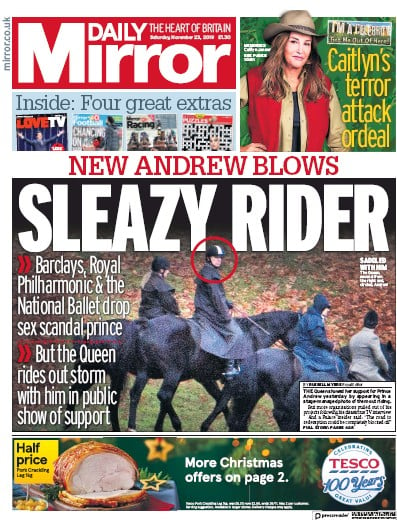 Daily Mirror Newspaper Front Page (UK) for 23 November 2019