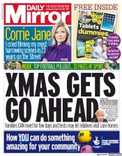 Daily Mirror (UK) Newspaper Front Page for 23 November 2020