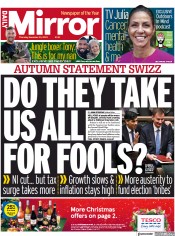 Daily Mirror front page for 23 November 2023