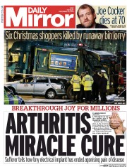 Daily Mirror (UK) Newspaper Front Page for 23 December 2014