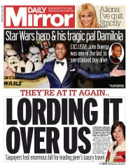 Daily Mirror (UK) Newspaper Front Page for 23 December 2015