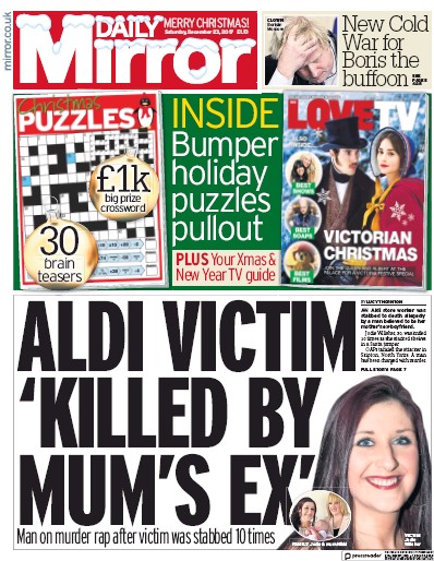 Daily Mirror Newspaper Front Page (UK) for 23 December 2017