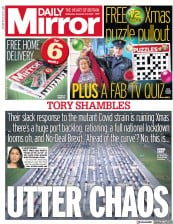 Daily Mirror (UK) Newspaper Front Page for 23 December 2020