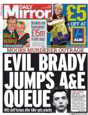 Daily Mirror (UK) Newspaper Front Page for 23 January 2014