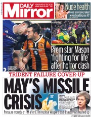Daily Mirror (UK) Newspaper Front Page for 23 January 2017