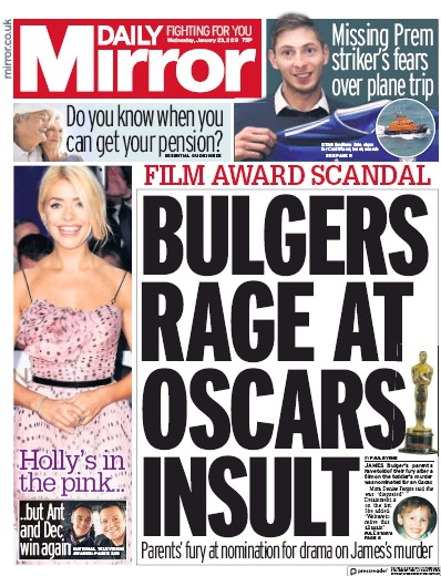 Daily Mirror Newspaper Front Page (UK) for 23 January 2019