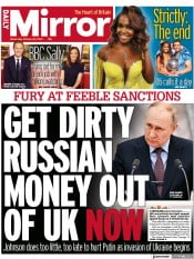 Daily Mirror (UK) Newspaper Front Page for 23 February 2022