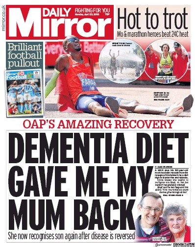 Daily Mirror Newspaper Front Page (UK) for 23 April 2018