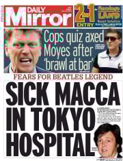 Daily Mirror Newspaper Front Page (UK) for 23 May 2014