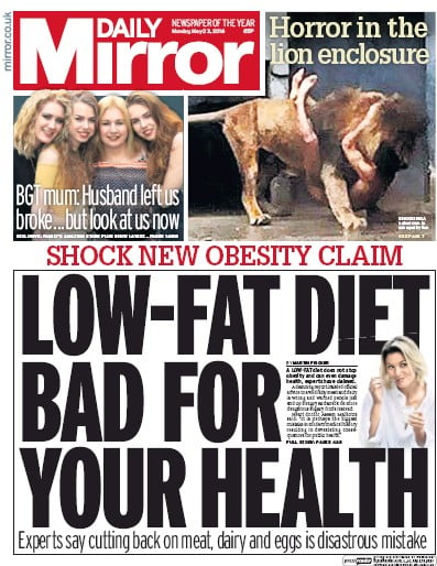 Daily Mirror Newspaper Front Page (UK) for 23 May 2016