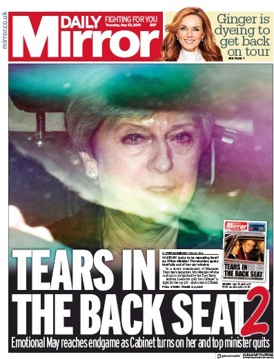 Daily Mirror Newspaper Front Page (UK) for 23 May 2019