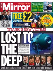 Daily Mirror (UK) Newspaper Front Page for 23 June 2023