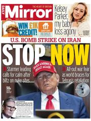 Daily Mirror front page for 23 June 2025