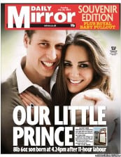 Daily Mirror Newspaper Front Page (UK) for 23 July 2013
