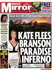 Daily Mirror Newspaper Front Page (UK) for 23 August 2011