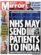 Daily Mirror Newspaper Front Page (UK) for 23 August 2013