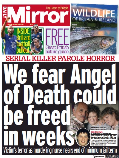 Daily Mirror Newspaper Front Page (UK) for 23 August 2021