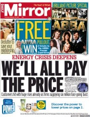 Daily Mirror (UK) Newspaper Front Page for 23 September 2021