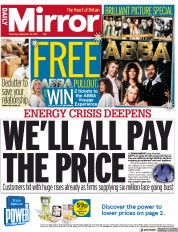 Daily Mirror (UK) Newspaper Front Page for 23 September 2021