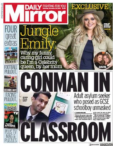 Daily Mirror Newspaper Front Page (UK) for 24 November 2018