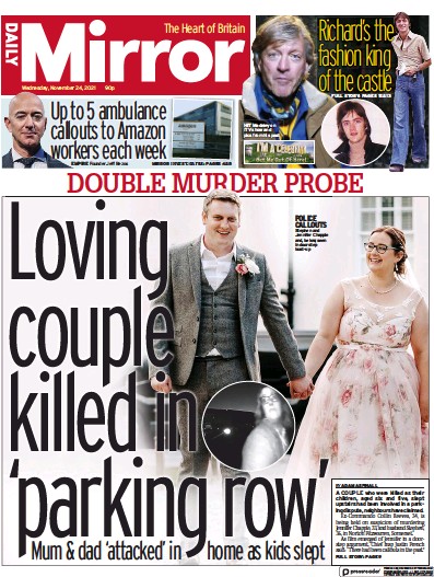 Daily Mirror Newspaper Front Page (UK) for 24 November 2021