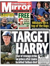 Daily Mirror Newspaper Front Page (UK) for 24 December 2012