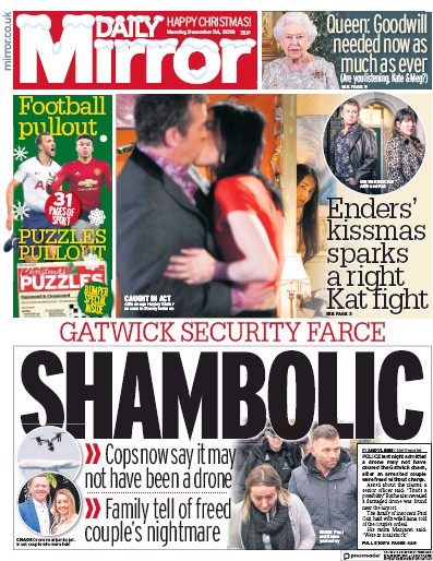 Daily Mirror Newspaper Front Page (UK) for 24 December 2018
