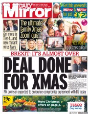 Daily Mirror (UK) Newspaper Front Page for 24 December 2020