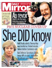 Daily Mirror (UK) Newspaper Front Page for 24 January 2017