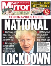Daily Mirror (UK) Newspaper Front Page for 24 March 2020