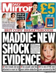 Daily Mirror Newspaper Front Page (UK) for 24 April 2014