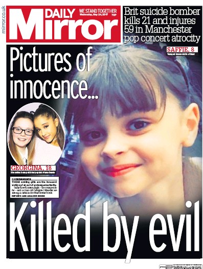 Daily Mirror Newspaper Front Page (UK) for 24 May 2017