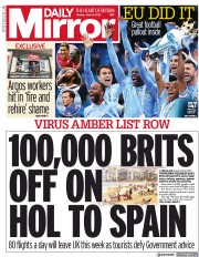 Daily Mirror (UK) Newspaper Front Page for 24 May 2021