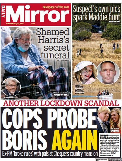 Daily Mirror Newspaper Front Page (UK) for 24 May 2023