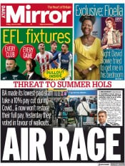 Daily Mirror front page for 24 June 2022