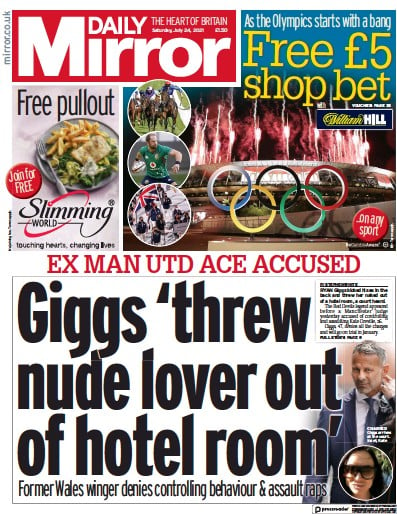 Daily Mirror Newspaper Front Page (UK) for 24 July 2021