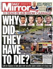 Daily Mirror (UK) Newspaper Front Page for 24 August 2015