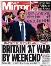 Daily Mirror (UK) Newspaper Front Page for 24 September 2014