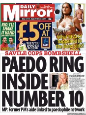 Daily Mirror Newspaper Front Page (UK) for 25 October 2012