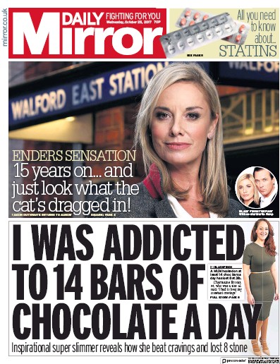 Daily Mirror Newspaper Front Page (UK) for 25 October 2017