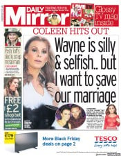 Daily Mirror (UK) Newspaper Front Page for 25 November 2017