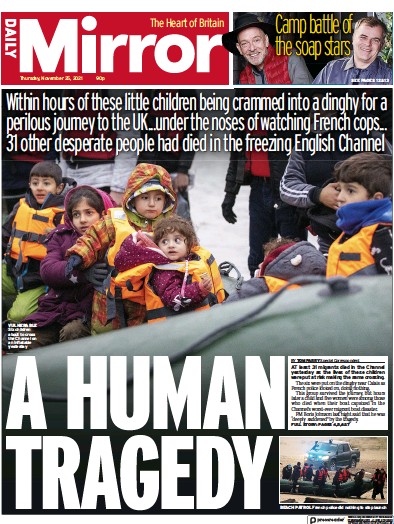 Daily Mirror Newspaper Front Page (UK) for 25 November 2021