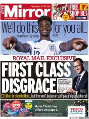 Daily Mirror front page for 25 November 2022