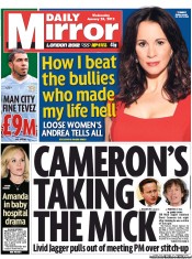 Daily Mirror (UK) Newspaper Front Page for 25 January 2012
