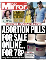 Daily Mirror (UK) Newspaper Front Page for 25 January 2014