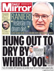 Daily Mirror (UK) Newspaper Front Page for 25 February 2017