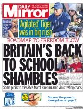 Daily Mirror (UK) Newspaper Front Page for 25 February 2021